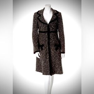 Nanette Lepore Elegant Black and White Wool Coat with Velvet Trim